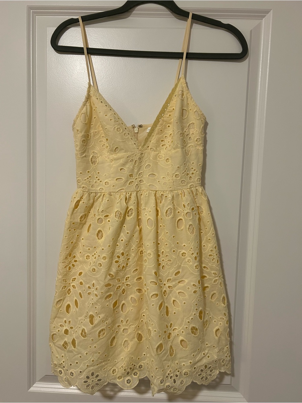 Altar'd State Pale Yellow Eyelet Mini Dress with Spaghetti Straps